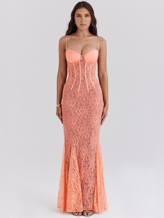House of CB Dresses & Skirts - House of CB Cordelia Sorbet Lace Godet Maxi Dress